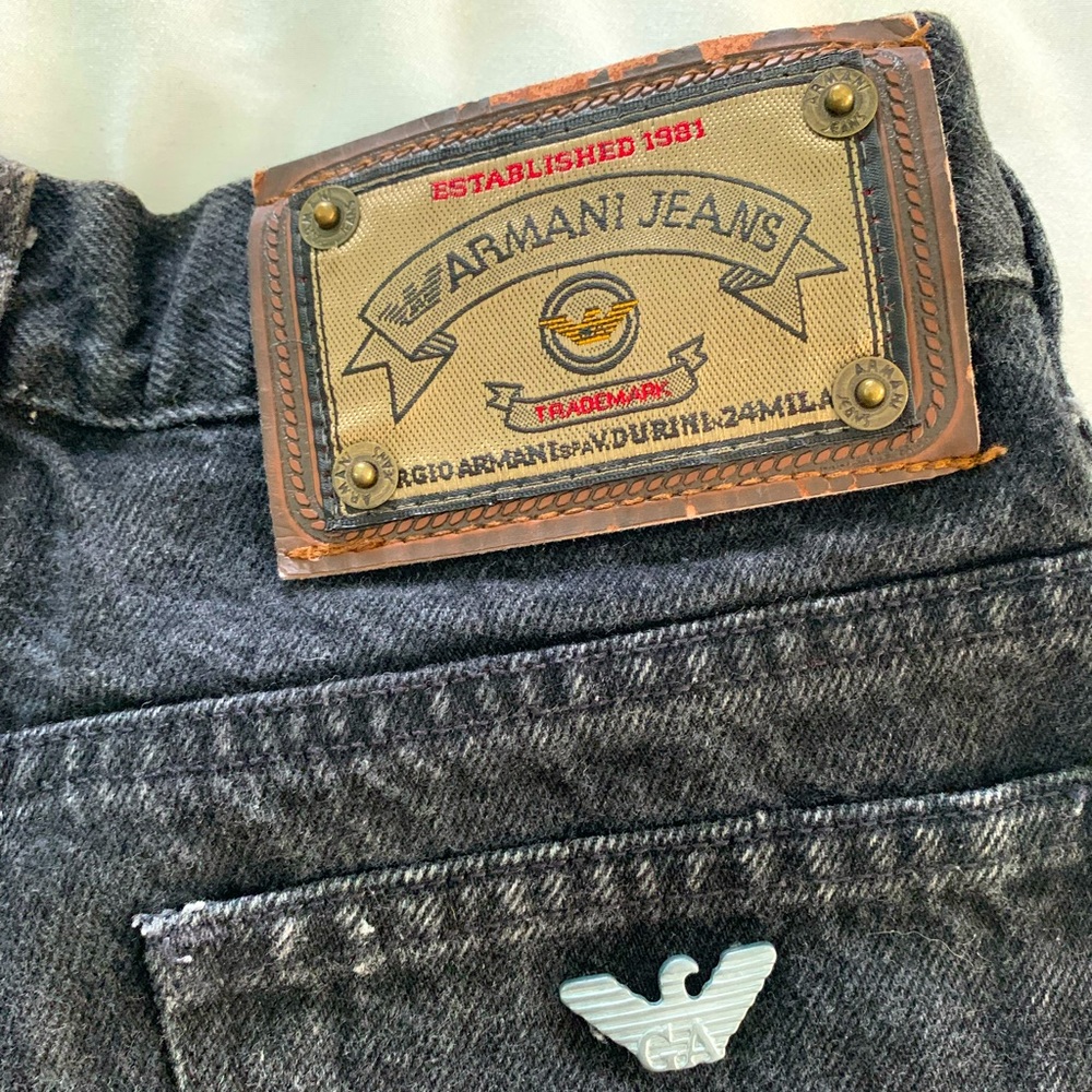 ⚜️Giorgio Armani, Vintage 90s // Y2K Jeans, Faded Black, Armani Leather Tag ⚜️